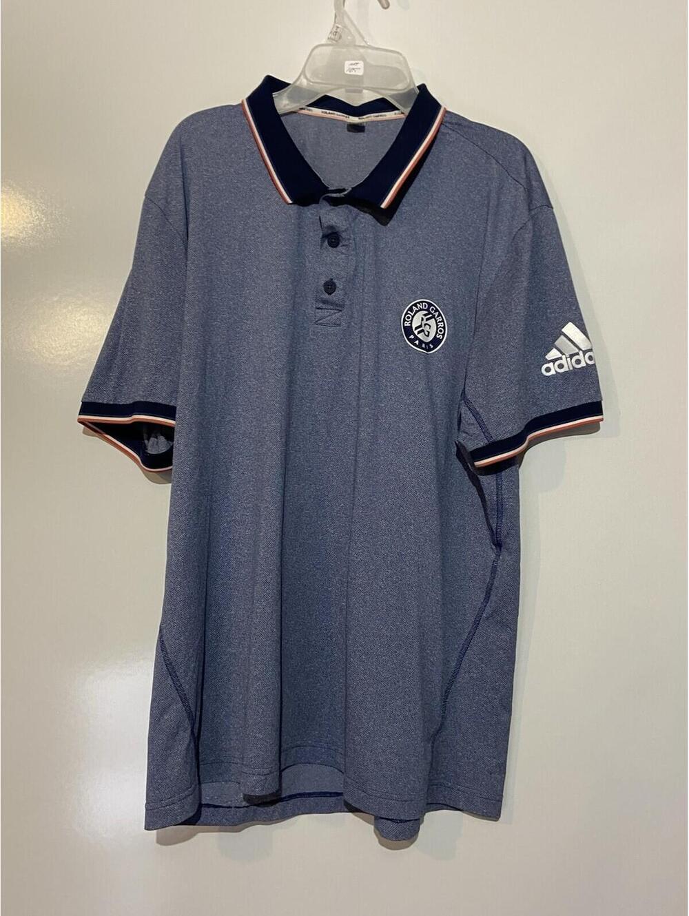 Mens ADIDAS Gray Roland Garros Paris Polo Shirt Sz L
